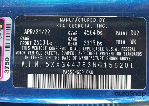 2022 Kia K5 Gt z USA, uszkodzony, nr VIN 5XXG44J83NG156201